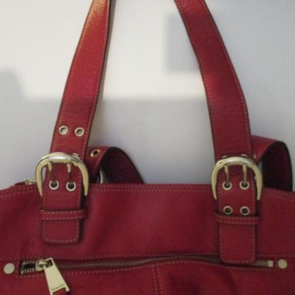 Tignanello Pebbled Red Leather Side Pocket Key Charm Satchel - Picture 3 of 11